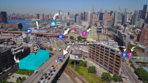 Long Island City Aerial view of the transit and city